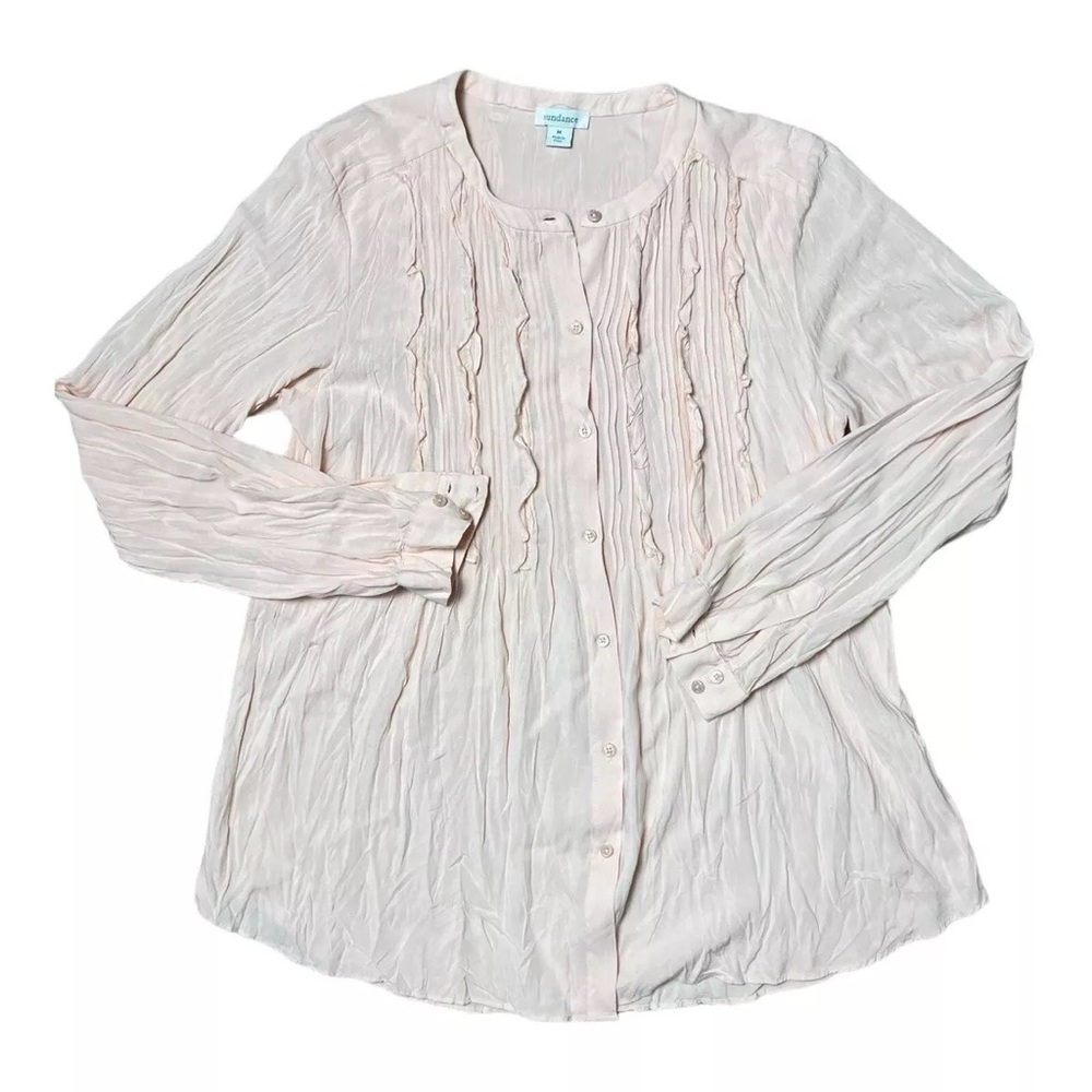 SUNDANCE Pink Vineyard Ruffle Long Sleeve Button-Up Shirt Women Medium
